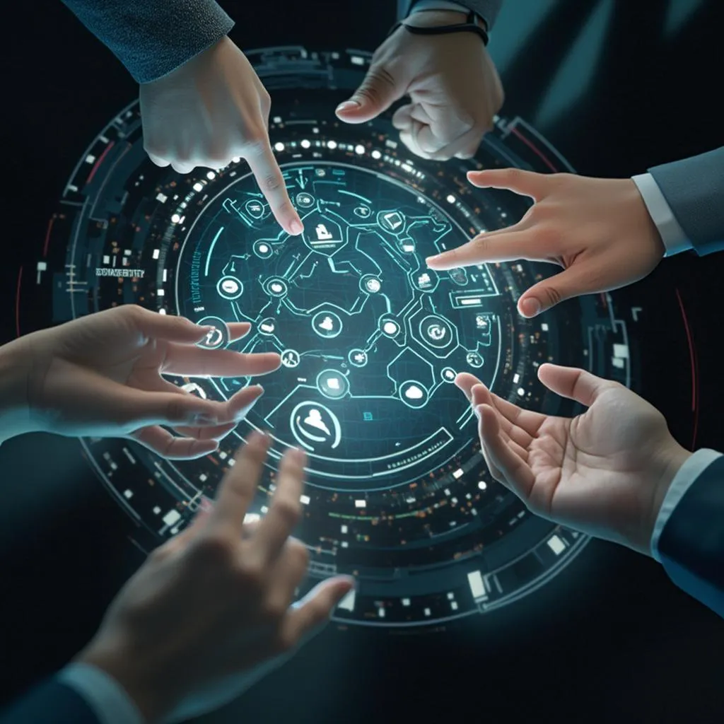 Diagrama de flujo futurista en una pantalla táctil